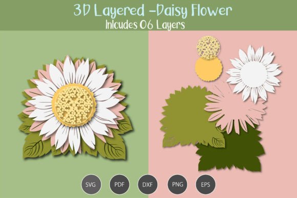 3D Layered Daisy Flower Graphics for Crafts and Local Business Branding
