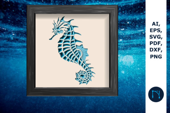 3D Shadow Box Seahorse SVG for Creative Design Projects