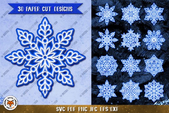 3D Snowflakes Papercut Bundle SVG: A Christmas Graphic for Creative Content