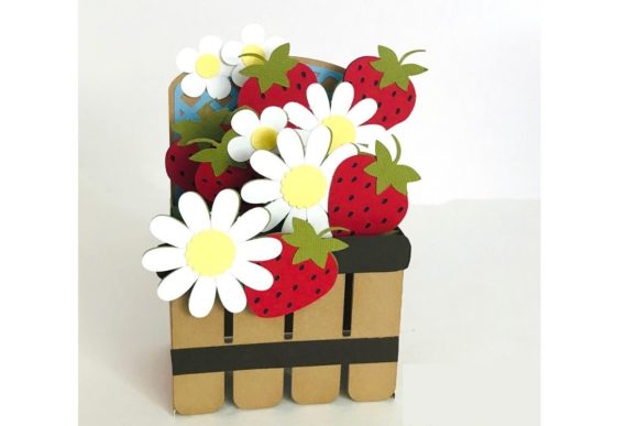 3D SVG Strawberry Basket Box Card for Seasonal Design Projects