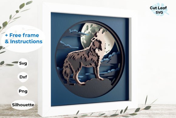 3D Wolf Shadow Box: A Premium Graphic Design Asset for Branding and Marketing
