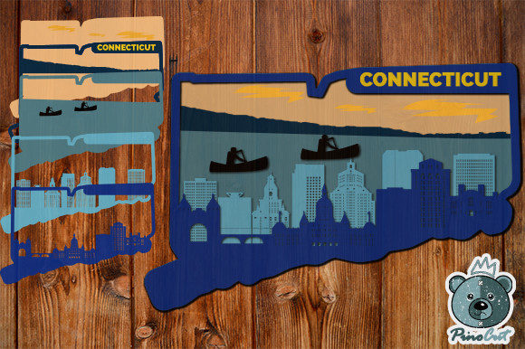 Connecticut 3D Layered Tropical: A Vibrant SVG for Shadow Box Branding