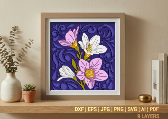 Floral Freesia 3D SVG Shadow Box for Branding