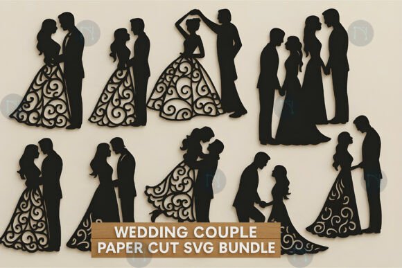 Paper Cut Wedding Couple SVG Bundle: A 3D Design Asset for Table Decorations