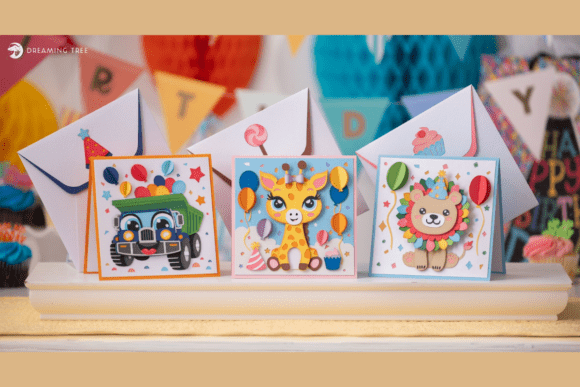 Tiny Tots Birthday Pop-Up Cards SVG Bundle: A Playful 3D Graphic for Kids’ Merch